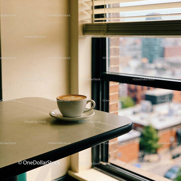 Single cup of cappuccino by the window in cozy cafe