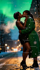 Couple Sharing a Tender Kiss Under Northern Lights