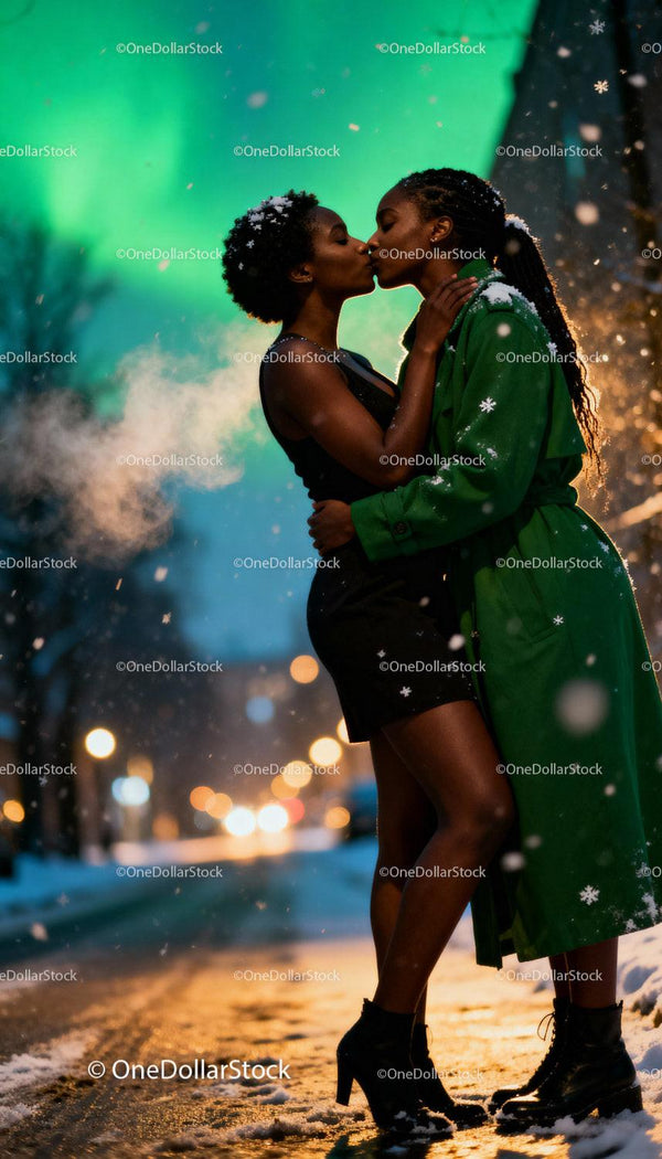 Couple Sharing a Tender Kiss Under Northern Lights