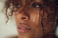Close-Up of Water-Drenched Human Face with Intense Expression