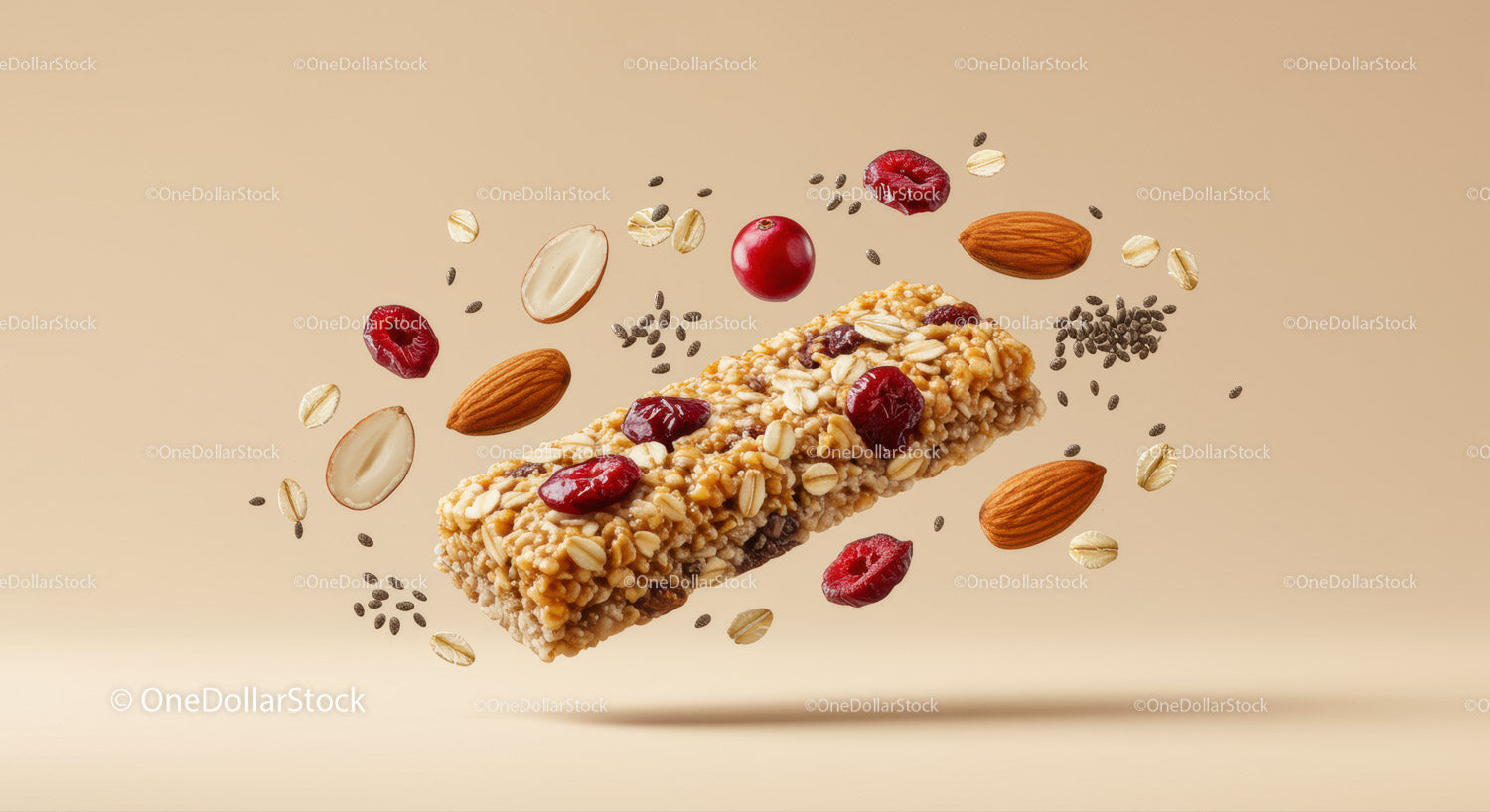 Granola bar with almonds cranberries and chia seeds