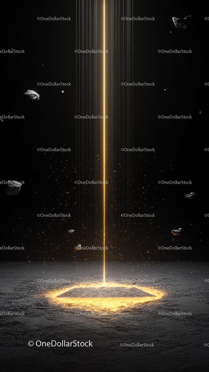 Futurystyczny strumień energii w głębokiej przestrzeni z asteroidami i pyłem kosmicznym