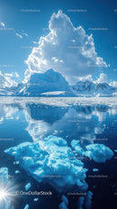 Majestic Snowy Mountains and Glacial Fjord under Bright Sun