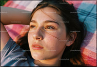 Young woman resting outdoors in warm sunlight