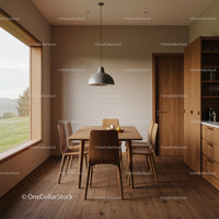 Cozy Wooden Dining Room with Minimalist Design and Natural Light