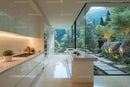Modern Kitchen with Floor-to-Ceiling Window Overlooking Mountain Nature