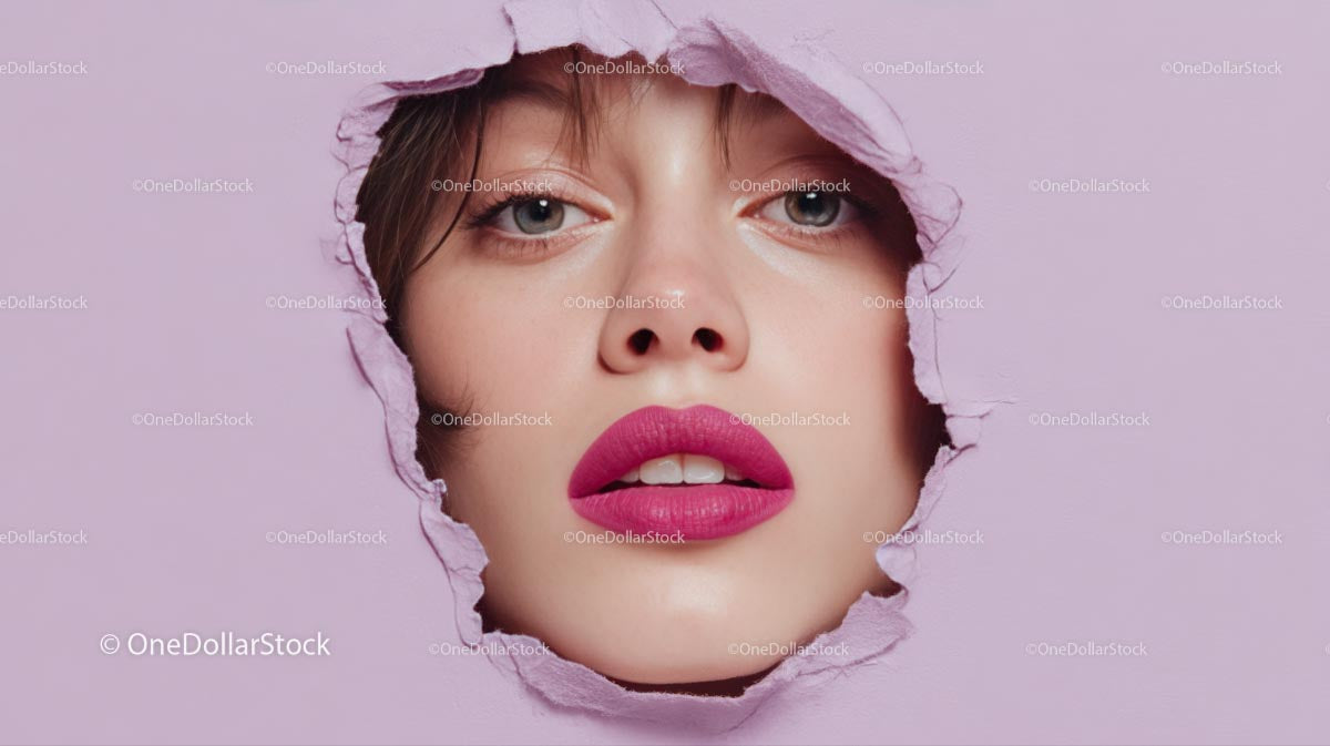 Captivating Female Portrait with Vibrant Pink Lipstick