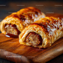 Golden Sausage Rolls on Wooden Board