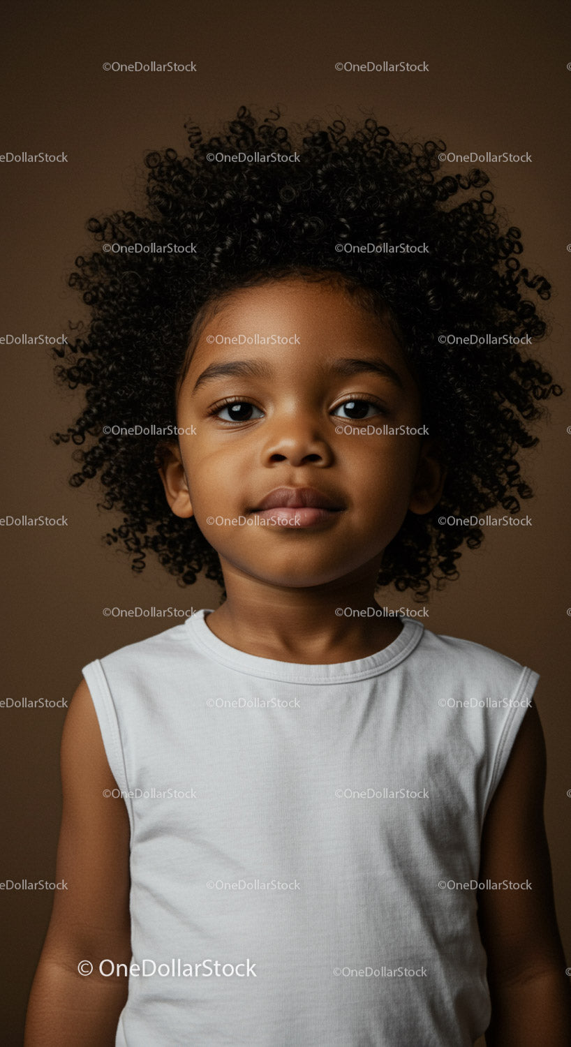 Child Girl with Curly Hair in Relaxed Pose