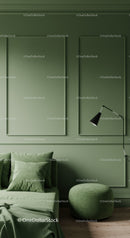 Stylish Green Wall with Wall Panels and Modern Living Room Decor
