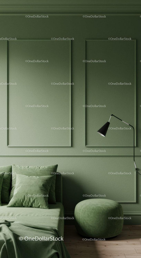Stylish Green Wall with Wall Panels and Modern Living Room Decor