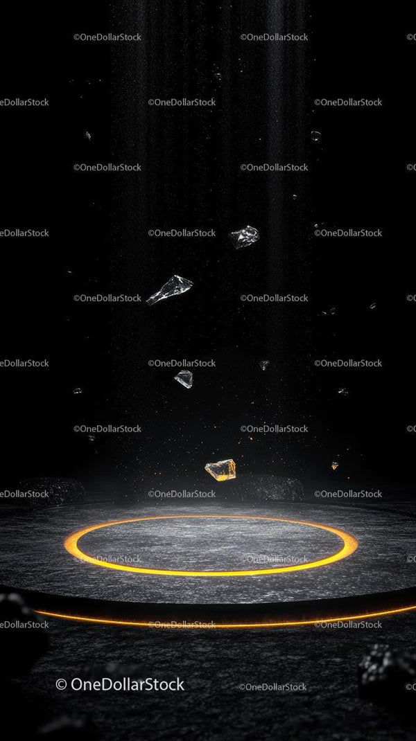 Falling Glass Fragments in Space Scene with Cosmic Background