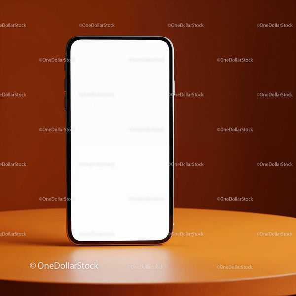 Modern smartphone with blank screen on orange surface JPG Mockup Image