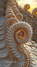 Close-up of Intricate Spiral Seashells with Golden Highlights