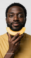 Portrait of Black Man Holding Melon Slice with Bright Background