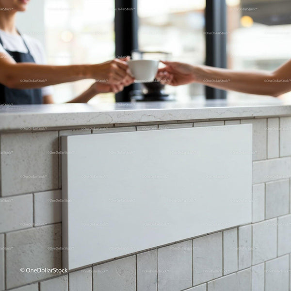 Barista podaje filiżankę kawy klientowi przez ladę