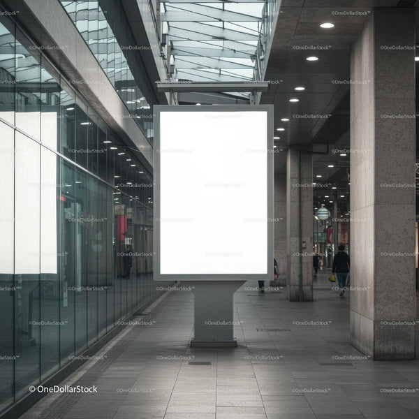 Modern Urban Corridor Featuring Illuminated Advertising Board JPG Mockup Image