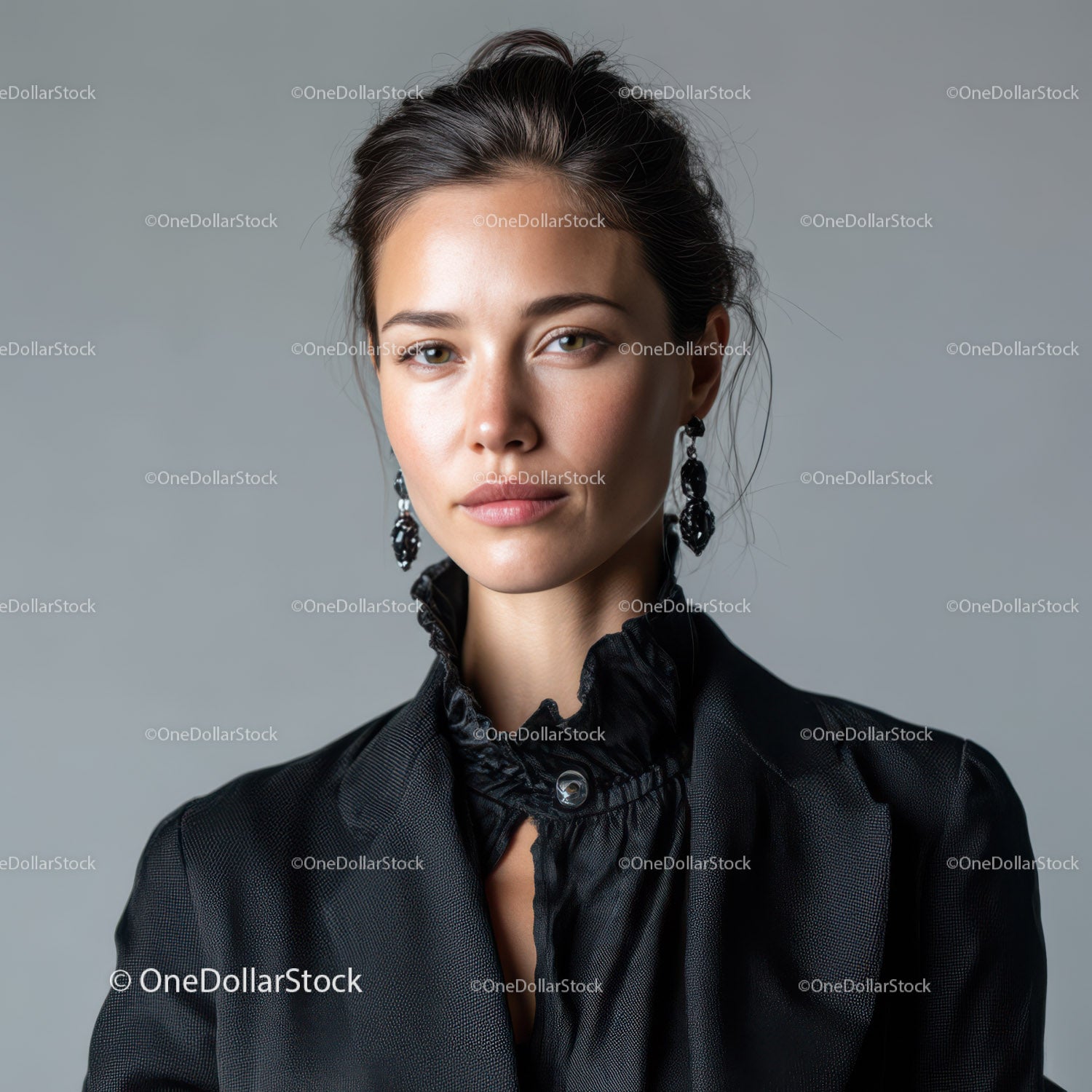 Elegant Fashion Portrait of a Woman in Black Blazer and Jewelry