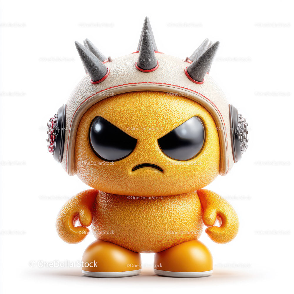 Aggressive Vinyl Toy Figure with Spiky Helmet and Yellow Skins