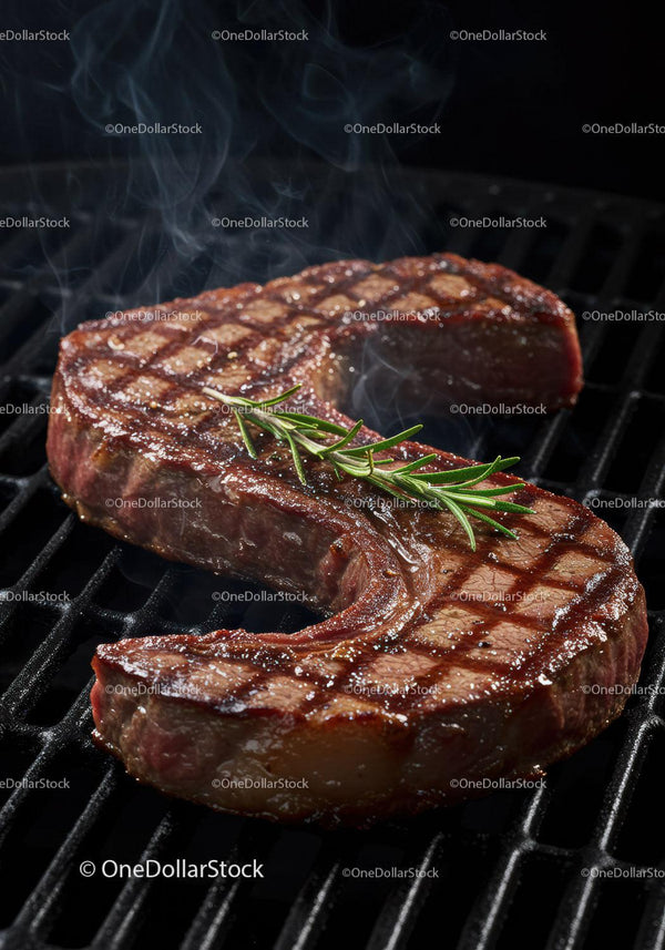 Juicy grilled steak with fresh rosemary garnish