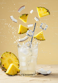 Refreshing tropical drink with pineapple coconut splash