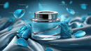 Luxury Blue Cosmetic Jar Surrounded by Elegant Floral Accents