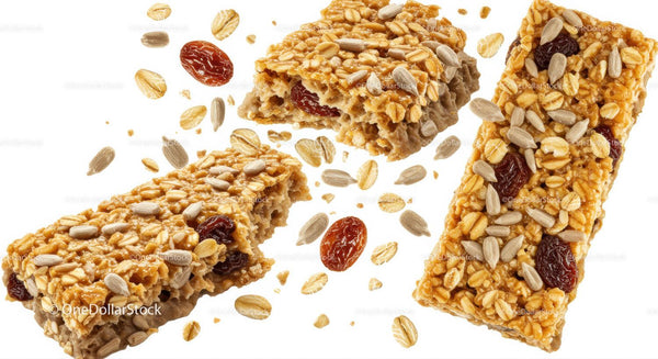 Healthy granola bars with oats and dried fruit pieces