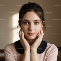 Young Woman with Blue Eyes and Brown Hair in Indoor Portrait