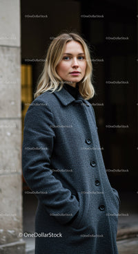 Elegant young woman wearing a stylish autumn coat on city street