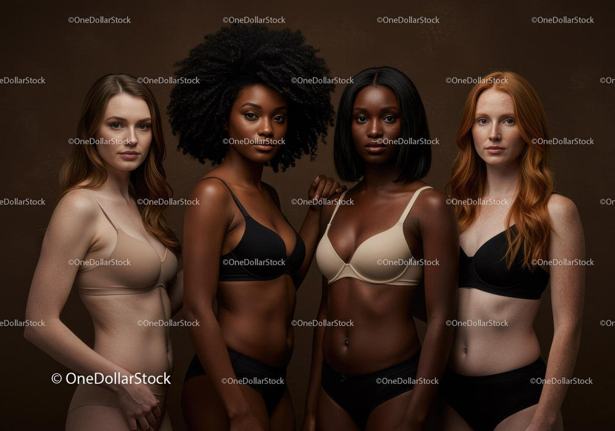 Confident diverse women posing together in lingerie