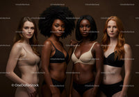 Confident diverse women posing together in lingerie