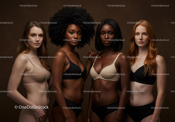 Confident diverse women posing together in lingerie