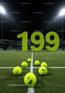 Number 199 made of tennis balls on illuminated court