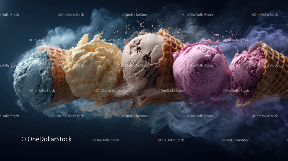 Colorful Assorted Ice Cream Cones with Waffle Cones and Scoops