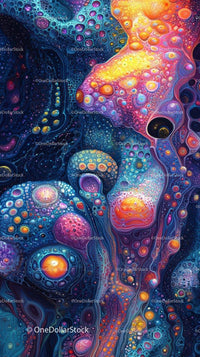Colorful Abstract Psychedelic Art with Fluid Shapes and Glowing Orbs
