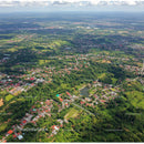 Aerial View of Lush Green Suburban Area with Forests and Lake