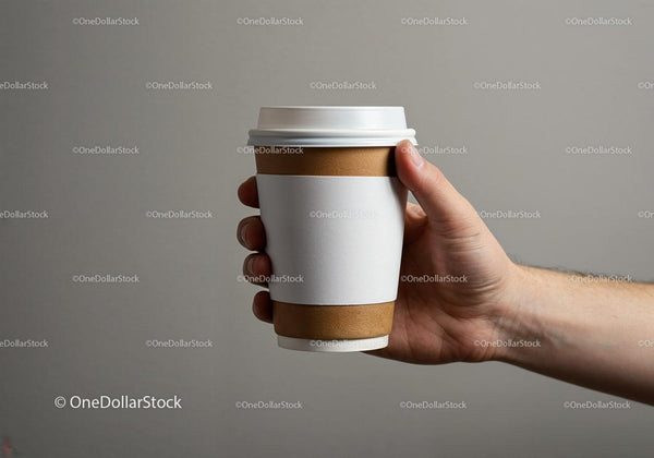 Hand Holding a Disposable Coffee Cup with Lid JPG Mockup Image