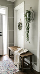 Elegant Hallway with Hanging Plant and Wreath Decor in Cozy Home