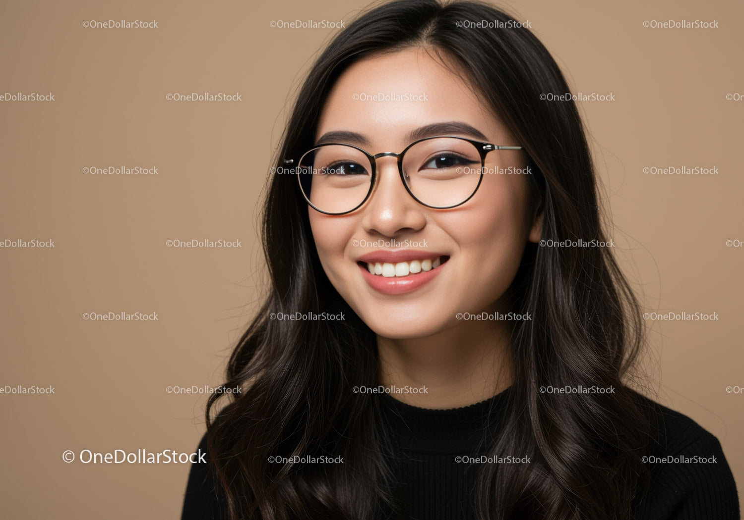 Portrait of a Smiling Woman Wearing Glasses with Stylish Look