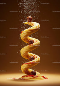 Spiral of Spaghetti with Meatballs and Parmesan Sprinkles