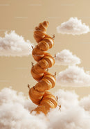 Miniature Figures Climbing Tower of Stacked Croissants