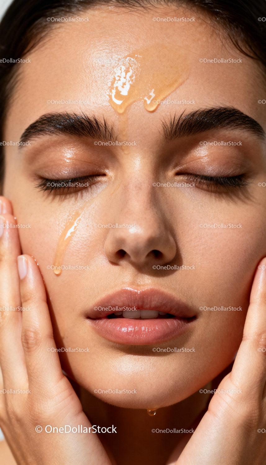 Close up of natural skin hydration with serum drops