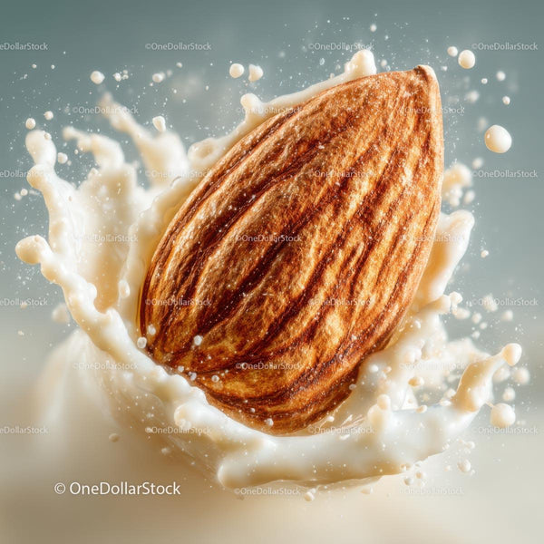 Close-up of Almond Splashing in Creamy Milk