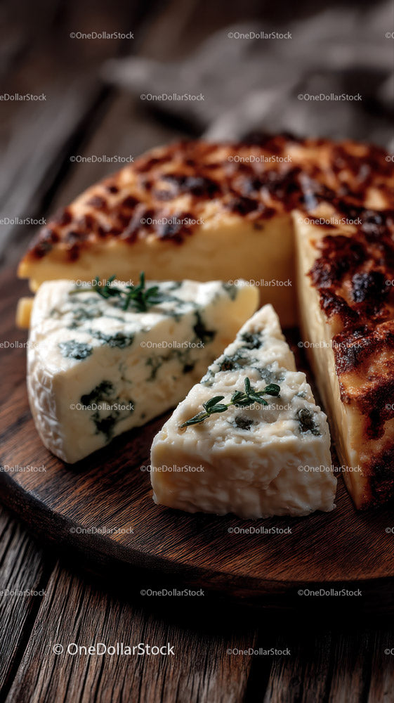 Blue Cheese and Rustic Bread on Decorative Plate in Food Setting
