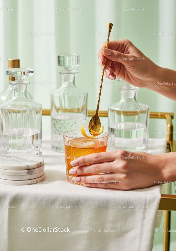 Elegant Amber Cocktail with Citrus Garnish on Stylish Table