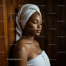 Serene Woman Relaxing with Towel and Hair Wrap in Spa Setting
