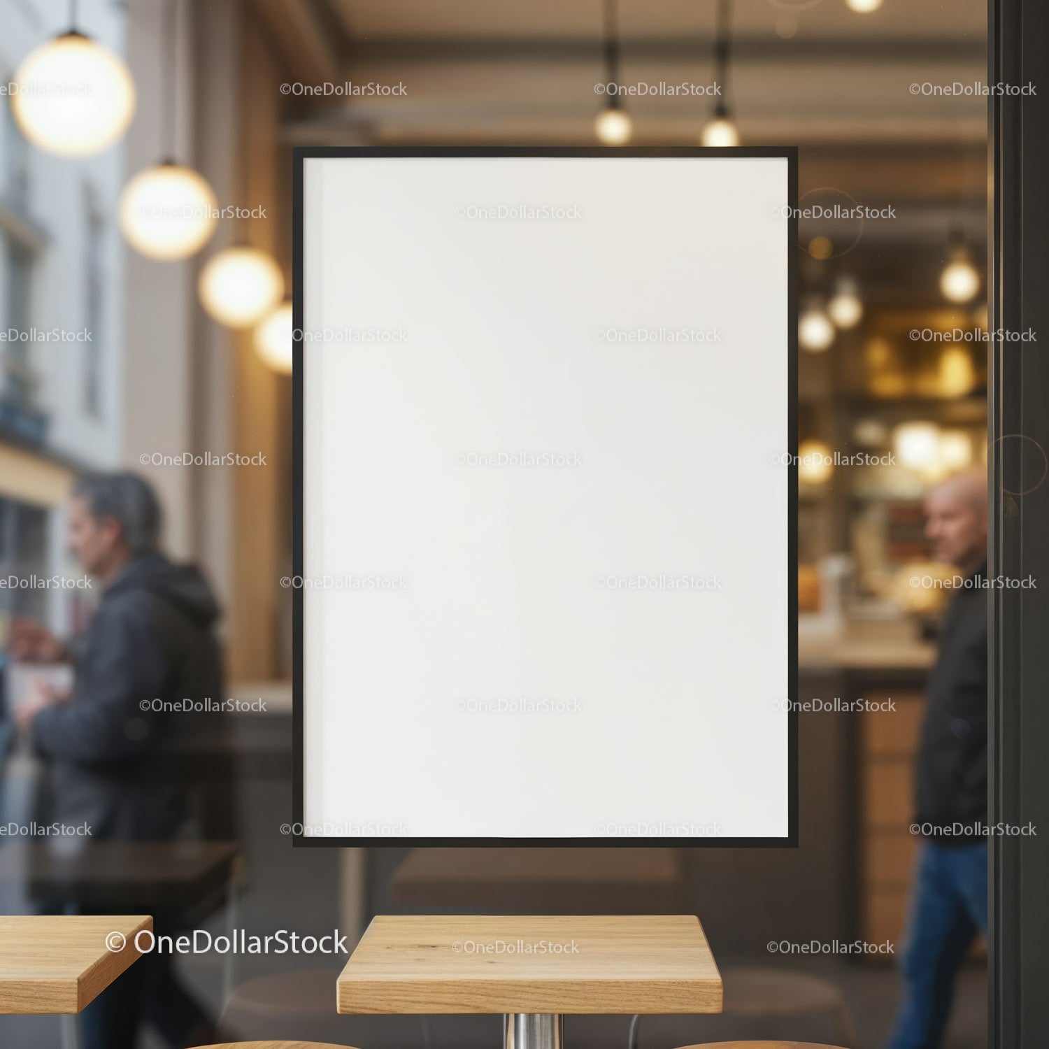 Blank vertical poster in modern coffee shop interior