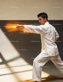 Focused martial artist delivering a powerful punch