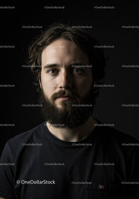 Thoughtful young man with beard against dark background