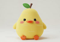 Yellow Plush Duck Toy with Green Leaf and Orange Beak